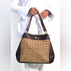 Coach Lexy Shoulder Outline Signature Khaki Brown Bag F57612 EUC!